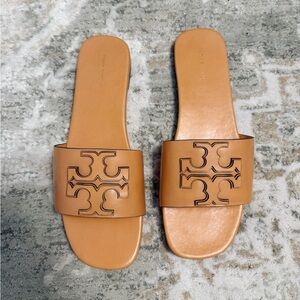 Tory Burch Tan Goat Leather Ines Flat Slides (Size 9)